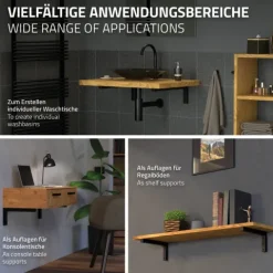 ML-Design 2er Set Wandkonsole Winkel L-Form für Waschtisch, 300x150 mm Schwarz Stahl, Design Waschtischhalterung, Wandhalterung für Waschtischplatte Waschbecken, Konsolenträger Regalträger Regalhalter