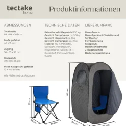 Mobile Dampfsauna tectake ThermaLuxe I inkl. Fernbedienung, Matte, Klappstuhl und Tragetaschen 2 l Dampfgenerator mit 1000 W dunkelgrau/schwarz