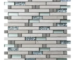 Natursteinmosaik Stein/Stahl/Holz 30 x 29,8 cm 8 mm