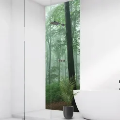 Nebel im Wald, 100x210cm, fugenlose Wandpaneele aus Alu-Verbund 3mm, Duschrückwand