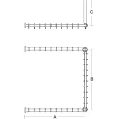 pba 01 Duschvorhangstange, U 1000x1000mm U- Form mit 2 DA 440mm aus Nylon