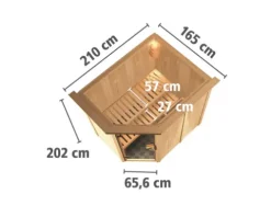 Plug & Play Sauna Karibu Achat IV ohne Ofen mit Dachkranz und Holztüre mit Isolierglas wärmegedämmt