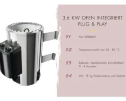 Plug & Play Sauna Karibu Antonia inkl.3,6kW Ofen u.intergr.Steuerung ohne Dachkranz mit bronzierter Ganzglastüre