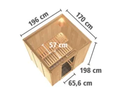 Plug & Play Sauna Karibu Maria inkl. 3,6 kW Bio Ofen u.ext.Steuerung ohne Dachkranz mit bronzierter Ganzglastüre