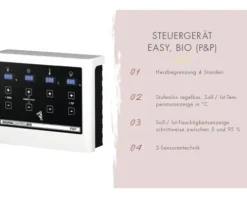 Plug & Play Sauna Karibu Maria inkl. 3,6 kW Bio Ofen u.ext.Steuerung ohne Dachkranz mit bronzierter Ganzglastüre
