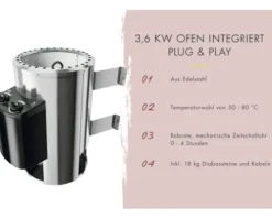 Plug & Play Sauna Karibu Rapido 2 Express inkl. 3,6 kW Ofen inkl. integrierter Steuerung ohne Dachkranz mit bronzierte Ganzglastür