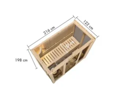 Plug & Play Sauna Karibu Rapido 2 Express inkl. 3,6 kW Ofen inkl. integrierter Steuerung ohne Dachkranz mit bronzierte Ganzglastür
