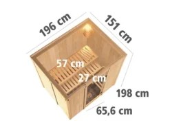 Plug & Play Sauna Karibu Wanja ohne Ofen und Dachkranz mit Holztüre und Isolierglas wärmegedämmt