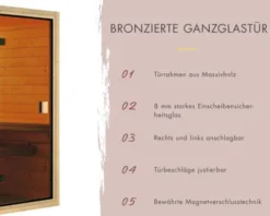 Plug & Play Sauna Karibu Rasanti Express inkl. 3,6 kW Ofen inkl. integrierter Steuerung ohne Dachkranz mit bronzierte Ganzglastür
