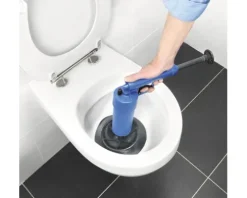 Pressluft-Rohrreinigungspistole, 3 Aufsätze für Abflüsse und 1 Aufsatz für WC