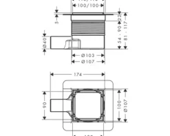 Punktablauf hansgrohe RainDrain Brilliance 100/100 edelstahl gebürstet rückseitig befliesbar 56250800