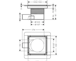 Punktablauf hansgrohe RainDrain Brilliance 150/150 edelstahl gebürstet rückseitig befliesbar 56251800
