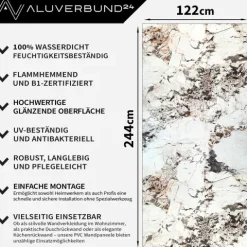 PVC Wandpaneel Duschrückwand Viola in Marmor-Optik Hochglanz - 122x244cm