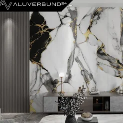 PVC Wandpaneel Duschrückwand Onyx-Gold in Marmor-Optik Hochglanz -122x244cm