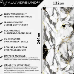 PVC Wandpaneel Duschrückwand Onyx-Gold in Marmor-Optik Hochglanz -122x244cm