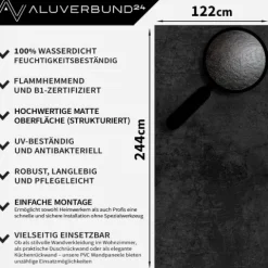 PVC Wandpaneel Duschrückwand Industrial-Black in Natursteinoptik Matt Strukturiert - 122x244cm