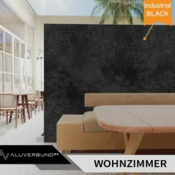 PVC Wandpaneel Duschrückwand Industrial-Black in Natursteinoptik Matt Strukturiert - 122x244cm