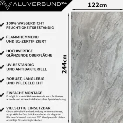 PVC Wandpaneel Duschrückwand Marmori Grey in Marmor-Optik Hochglanz - 122x244cm