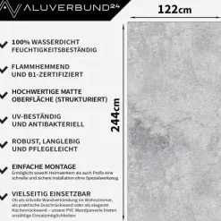 PVC Wandpaneel Duschrückwand Urban-Grey in Natursteinoptik Matt Strukturiert -122x244cm