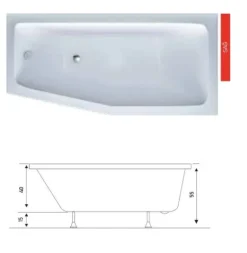 Raumspar Badewanne 60x80x170cm rechts ,weiß