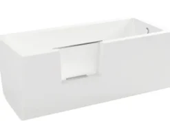 REIKA Comfort Badewanne mit Tür links TOKAI Montage in rechte Ecke 160 x 70 cm mit Frontschürze und einer Seitenschürze weiß