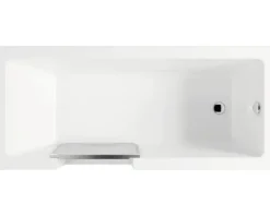 REIKA Comfort Badewanne mit Tür links TOKAI Montage in rechte Ecke 160 x 70 cm mit Frontschürze und einer Seitenschürze weiß