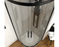 Runddusche mit Gleittür/Schiebetür Aurlane Factory Black Round 90 x 90 x 200 cm Profil schwarz Klarglas Reversibel
