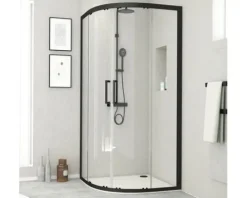 Runddusche mit Gleittür/Schiebetür Aurlane Factory Black Round 90 x 90 x 200 cm Profil schwarz Klarglas Reversibel