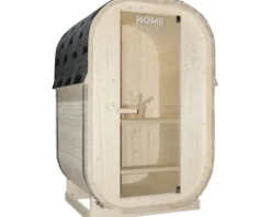 Saunahaus Home Deluxe Cube S inkl. 3,6 kW Ofen und integrierter Steuerung mit Ganzglastüre aus Klarglas