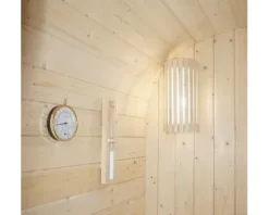 Saunahaus Home Deluxe Cube S inkl. 3,6 kW Ofen und integrierter Steuerung mit Ganzglastüre aus Klarglas