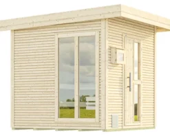 Saunahaus Weka Kuopio inkl.9 kW Ofen u.ext.Steuerung mit Fenster und Holztüre mit Isolierglas wärmegedämmt