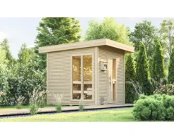 Saunahaus Weka Kuopio inkl.9 kW Ofen u.ext.Steuerung mit Fenster und Holztüre mit Isolierglas wärmegedämmt