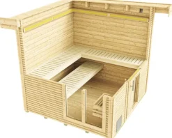 Saunahaus Weka Kuopio inkl.9 kW Ofen u.ext.Steuerung mit Fenster und Holztüre mit Isolierglas wärmegedämmt