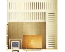 Saunahaus Weka Kuopio inkl.9 kW Ofen u.ext.Steuerung mit Fenster und Holztüre mit Isolierglas wärmegedämmt