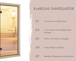 Saunahaus Außensauna Karibu Lonterey ohne Ofen mit Ganzglastüre aus Klarglas