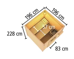 Saunahaus Karibu Andale 2 Express inkl. 9 kW und integrierter Steuerung mit Holztüre und Isolierglas Klarglas terragrau