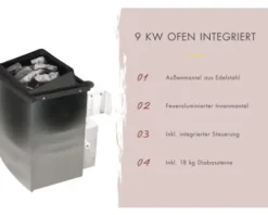 Saunahaus Karibu Andale 2 Express inkl. 9 kW und integrierter Steuerung mit Holztüre und Isolierglas Klarglas terragrau