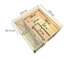Saunahaus Karibu Sares 3 ohne Ofen mit Fenster und Ganzglastür aus Klarglas Holz Fichte Metallrahmen anthrazit
