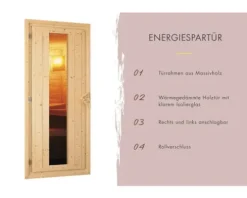 Saunahaus Karibu Talos 1 Express inkl. 9 kW Bio Ofen und externer Steuerung ohne Vorraum mit Holztür und Isolierglas