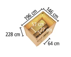 Saunahaus Karibu Talos 1 Express inkl. 9 kW Bio Ofen und externer Steuerung ohne Vorraum mit Holztür und Isolierglas