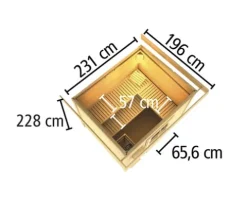 Saunahaus Karibu Talos 3 Express inkl. 9 kW Bio Ofen und externer Steuerung ohne Vorraum mit Holztür und Isolierglas