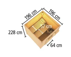 Saunahaus Karibu Talos 2 Express inkl. 9 kW Ofen und externer Steuerung ohne Vorraum mit Holztür und Isolierglas