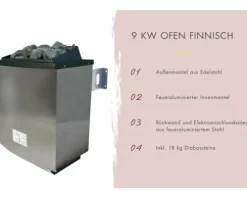 Saunahaus Karibu Talos 2 Express inkl. 9 kW Ofen und externer Steuerung ohne Vorraum mit Holztür und Isolierglas
