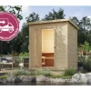 Saunahaus Karibu Talos 1 Express inkl. 9 kW Ofen und externer Steuerung ohne Vorraum mit Holztür und Isolierglas
