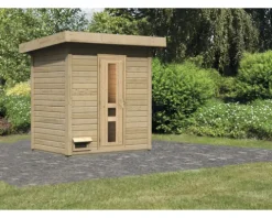 Saunahaus Karibu Talos 1 Express ohne Ofen ohne Vorraum mit Holztür und Isolierglas