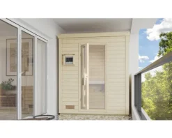 Saunahaus Karibu Talos 0 inkl. 9 KW Ofen u.ext.Steuerung und Holztür und Isolierglas