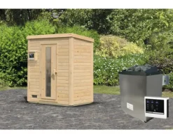 Saunahaus Karibu Talos 0 inkl. 9 KW Ofen u.ext.Steuerung und Holztür und Isolierglas