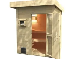 Saunahaus Weka Naantali inkl.9 kW Ofen u.ext.Steuerung mit Holztüre und Isolierglas wärmegedämmt