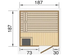 Saunahaus Weka Naantali inkl.9 kW Ofen u.ext.Steuerung mit Holztüre und Isolierglas wärmegedämmt