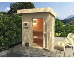 Saunahaus Weka Naantali inkl.9 kW Ofen u.ext.Steuerung mit Holztüre und Isolierglas wärmegedämmt